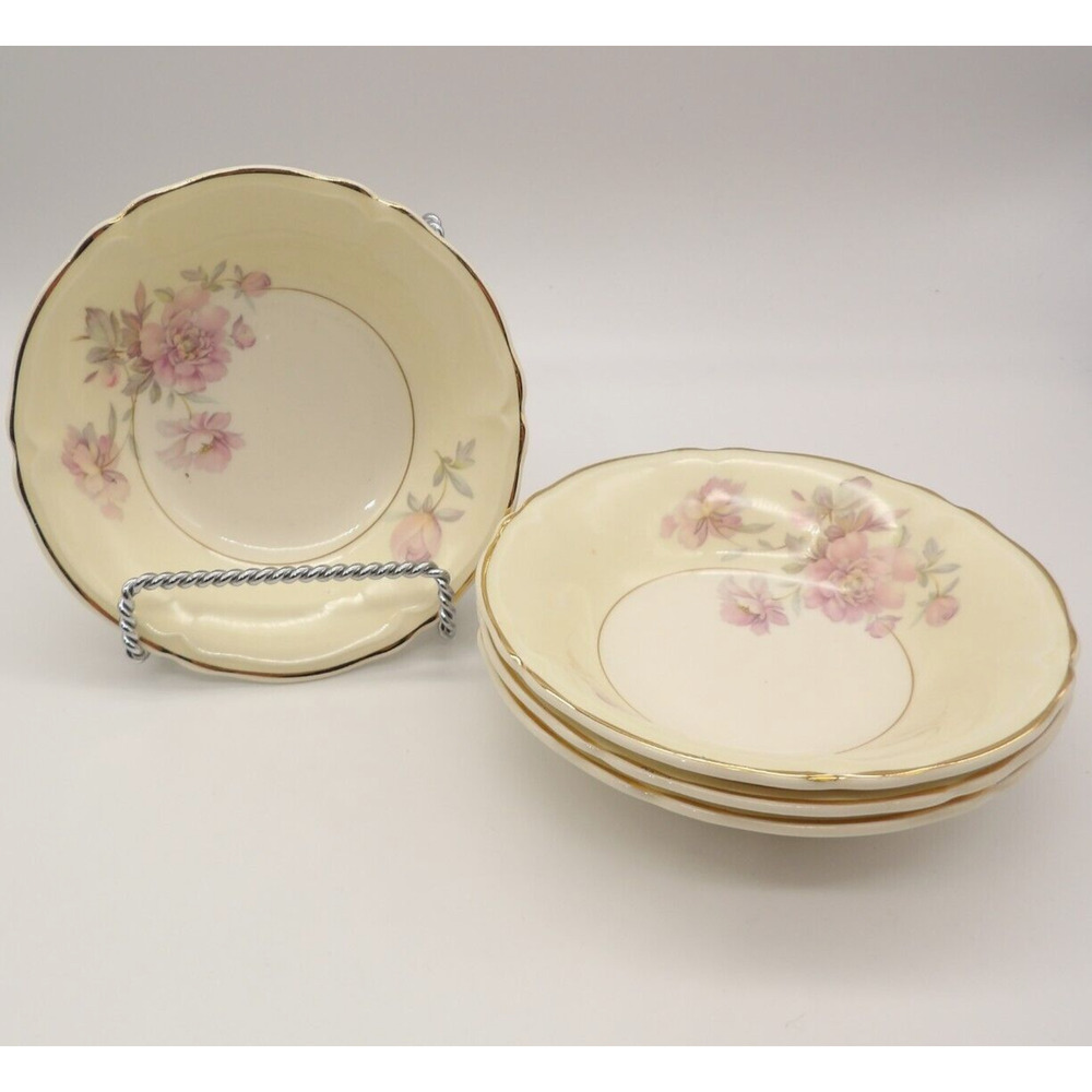 Edwin M Knowles Berry Bowl Set of 4 Semi Vitreous Pink Roses 45-3 USA